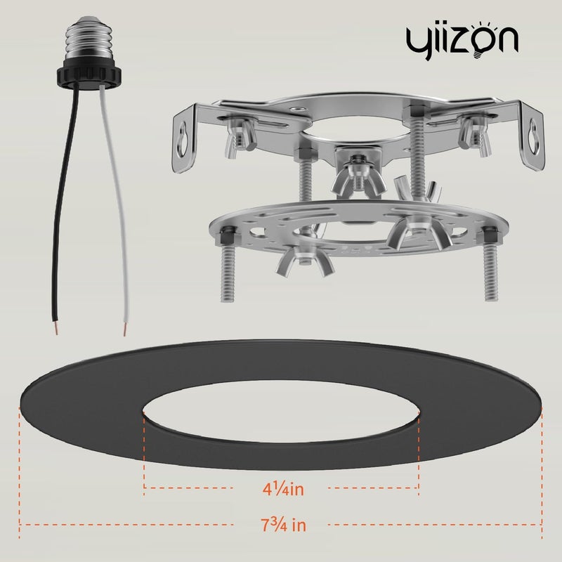 YIIZON 5" and 6" Recessed Can Light Conversion Kit, Fixture Upgrade, Pendant & Hanging Light, Ceiling Fan Compatible, 7¾ Inch Flat Steel Ceiling Medallion, Black Finish - Image 3